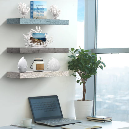 Sorbus Floating Shelves - 3 Pack 16 Inch Rustic Grey Blue Rustic Wall Shelves for Bedroom, Kitchen