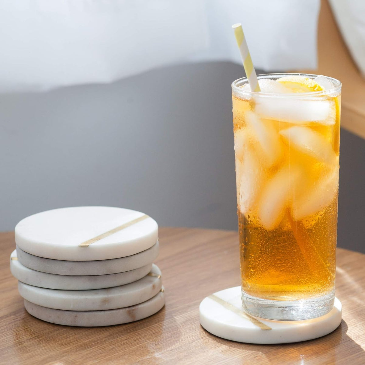 Cork & Mill Marble Coasters Set of 6 - Luxury Aesthetic Modern Decor for Coffee Table- White Marble