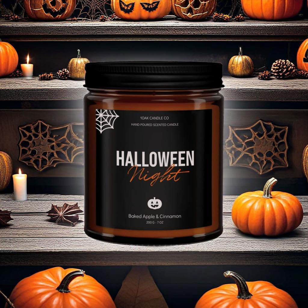 1OAK Halloween Candles Scented - 7oz, Baked Apple Cinnamon - Spooky Candles - Gothic Décor