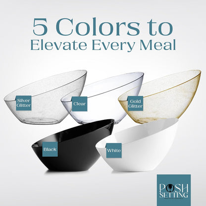 Posh Setting Black Plastic Serving Bowls Disposable - Angled Bowls - Angled Candy Bowl - Plastic