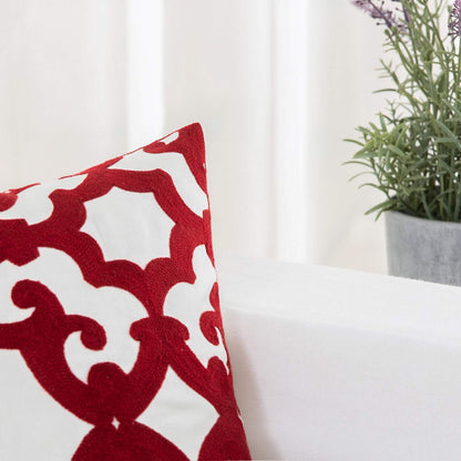 HWY 50 Red Decorative Throw Pillow Covers 18x18 Inch (1 Piece), Embroidered Cotton Farmhouse