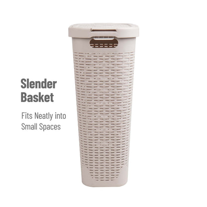 Mind Reader 40L Slim Laundry Hamper with Lid, Narrow Clothes Baskets, Set of 2, Ivory