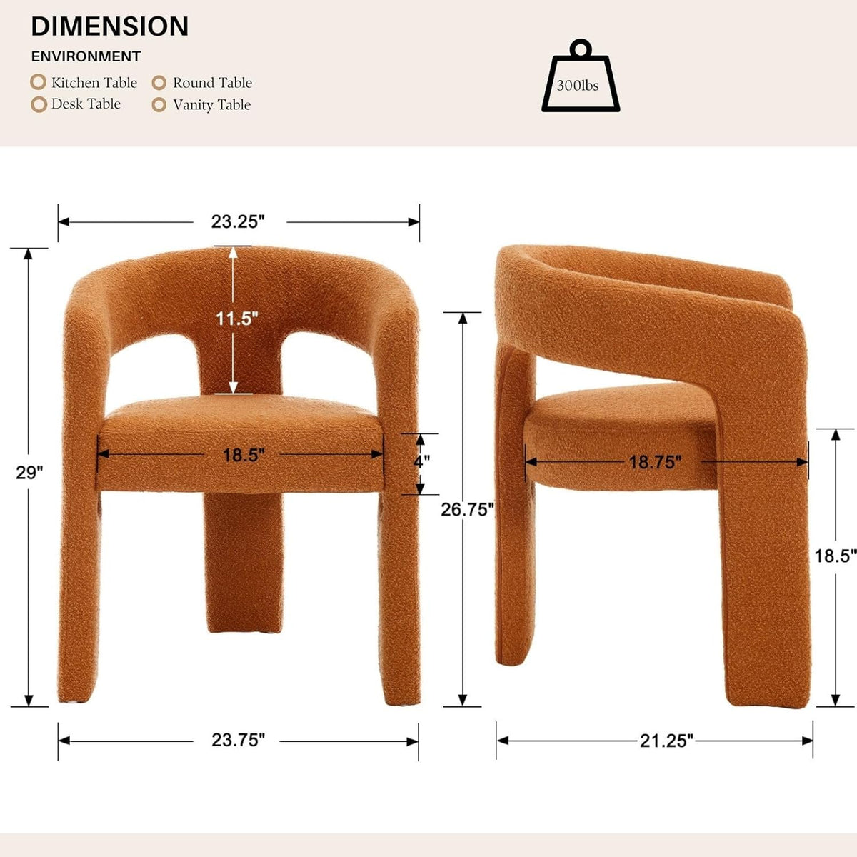 Orange Sherpa Dining Chairs Set of 2, Modern Barrel Dining Room Chairs Upholstered Faux Fur Accent