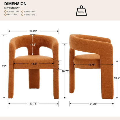 Orange Sherpa Dining Chairs Set of 6, Modern Barrel Dining Room Chairs Upholstered Faux Fur Accent