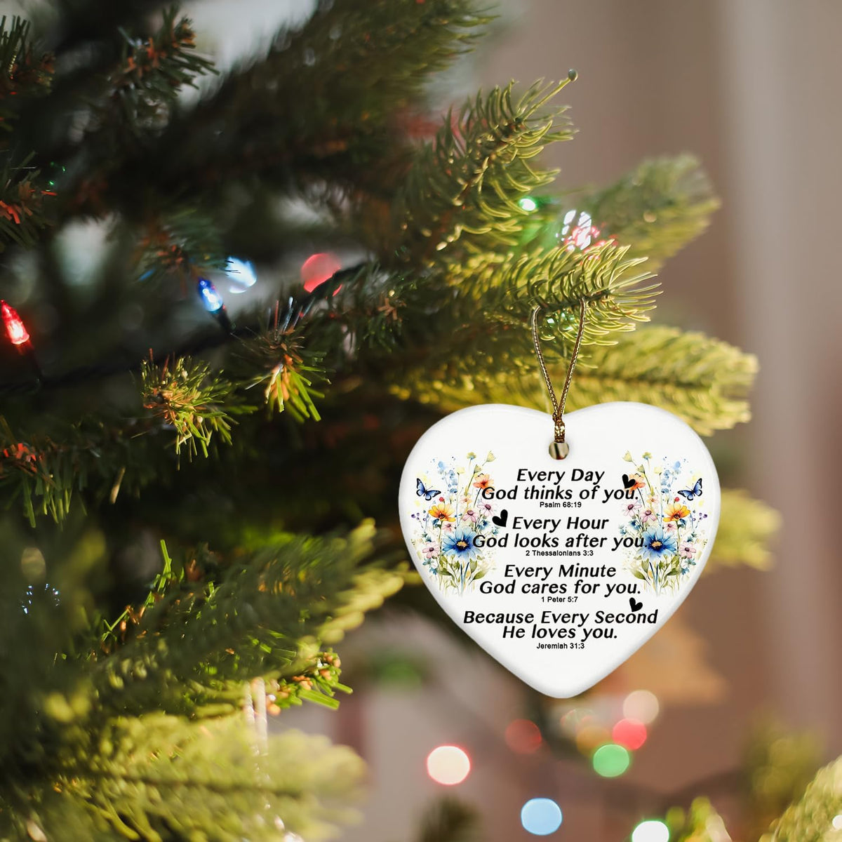 Inspirational Christian Gifts for Women Girls, Bible Verses Floral Ceramic Christmas Ornament