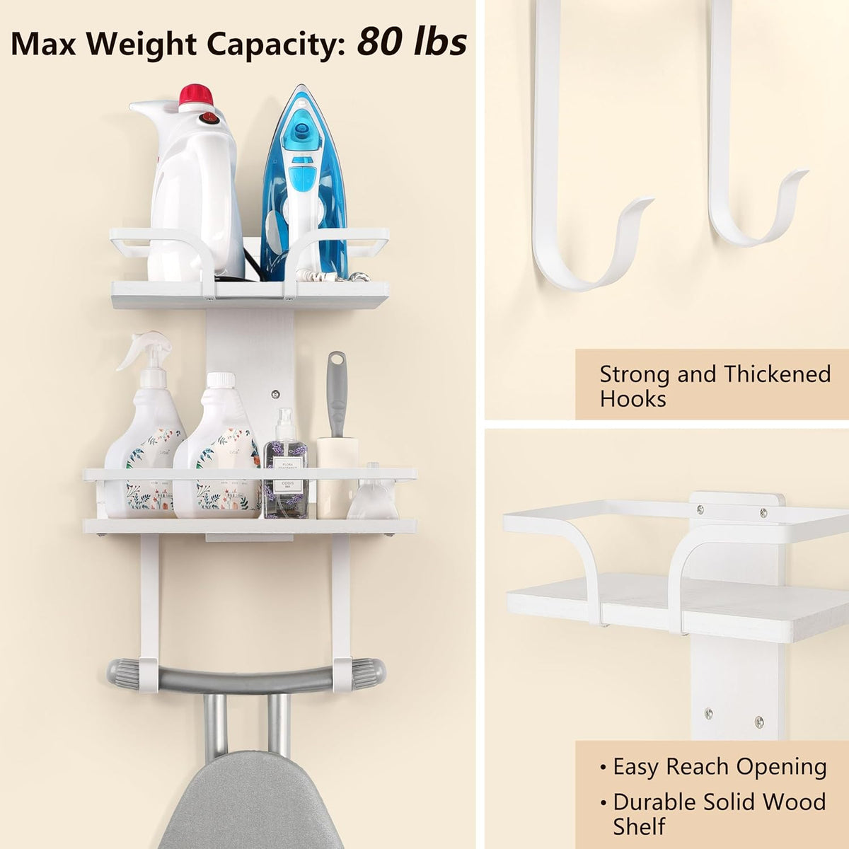 VINAEMO Ironing Board Hanger Wall Mount, 2-Layer Iron and Ironing Board Holder, Laundry Room