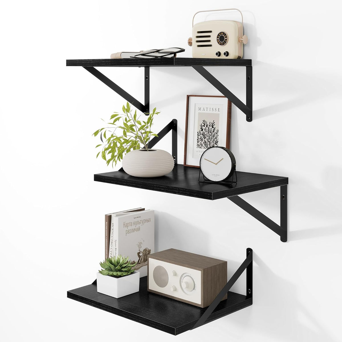 Heimlove Deep Floating Shelves for Wall, 12 Inch Deep Floating Shelves Set of 3, 16W x 12D Wood