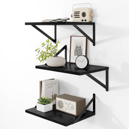 Heimlove Deep Floating Shelves for Wall, 12 Inch Deep Floating Shelves Set of 3, 16W x 12D Wood