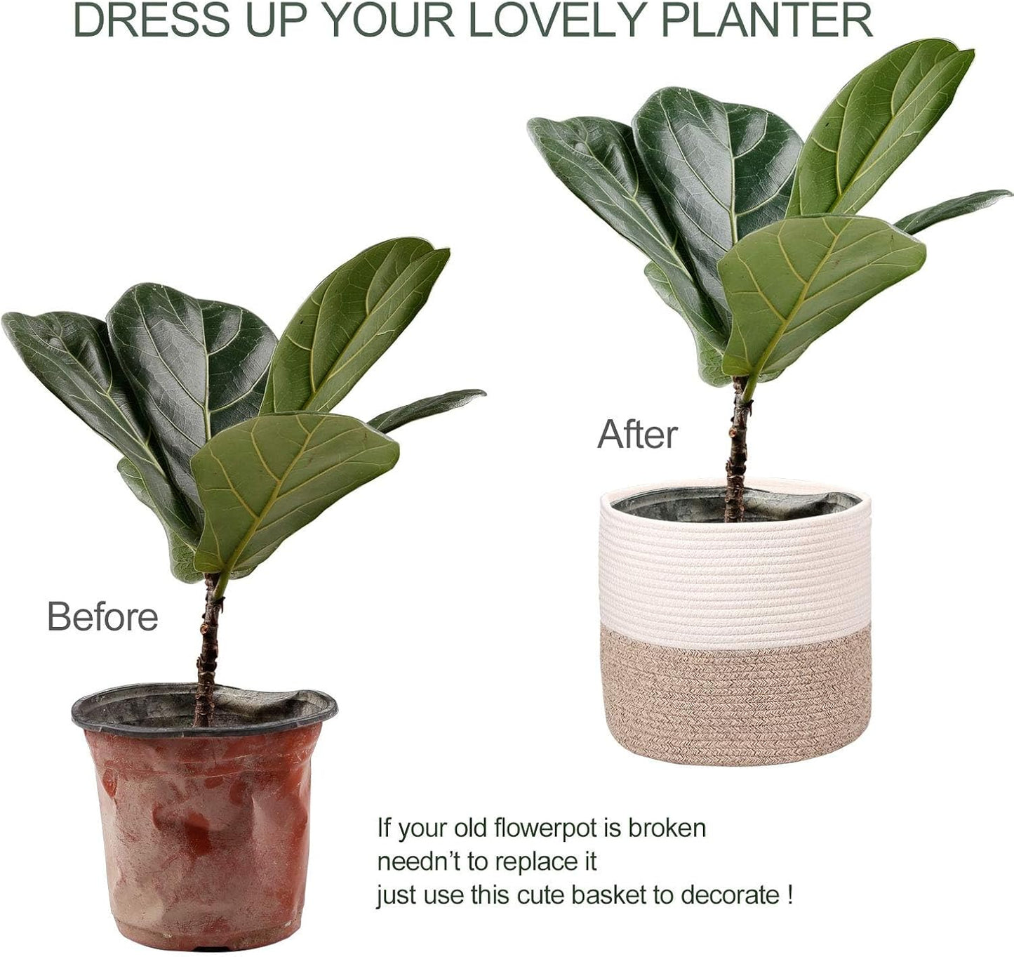 Planter Baskets for Indoor 11" Planters Cotton Rope Flower Plant Pots Cover,Woven Storage Baskets