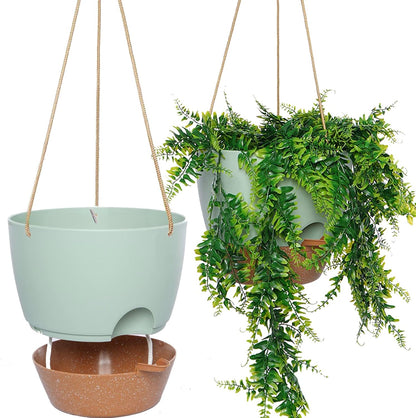 8 inch Hanging Planters, 2 Pack Self Watering Hanging Pots with 20oZ Deep Reservoir for Indoor