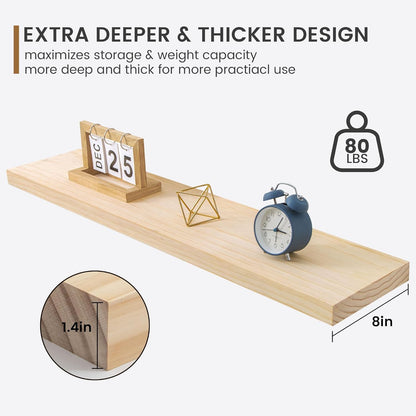 Fun Memories 36 Inch Floating Shelves for Wall, Deep Rustic Solid Pine Wood Wall Shelves for