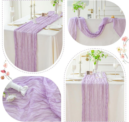 Sioloc 1 Pack Lilac Purple Lavender Cheesecloth Table Runner Fall Autumn Decor for Home 10ft Table