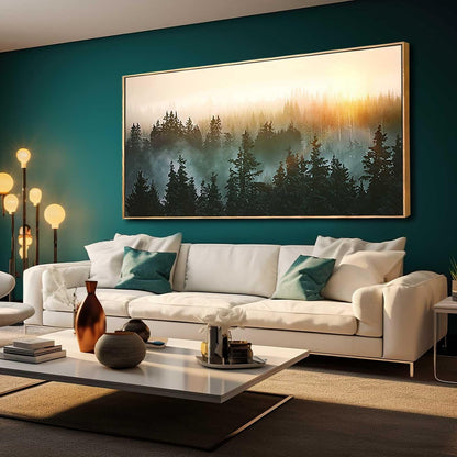 Large Artwork Foggy Forest Canvas Wall Art Landscape Mountain Painting Wall Art for Bedroom Living