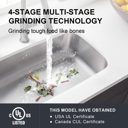 Garbage Disposal 1 HP Ultra Quiet Intelligent Auto-Reverse Function Continuous Feed Food Waste