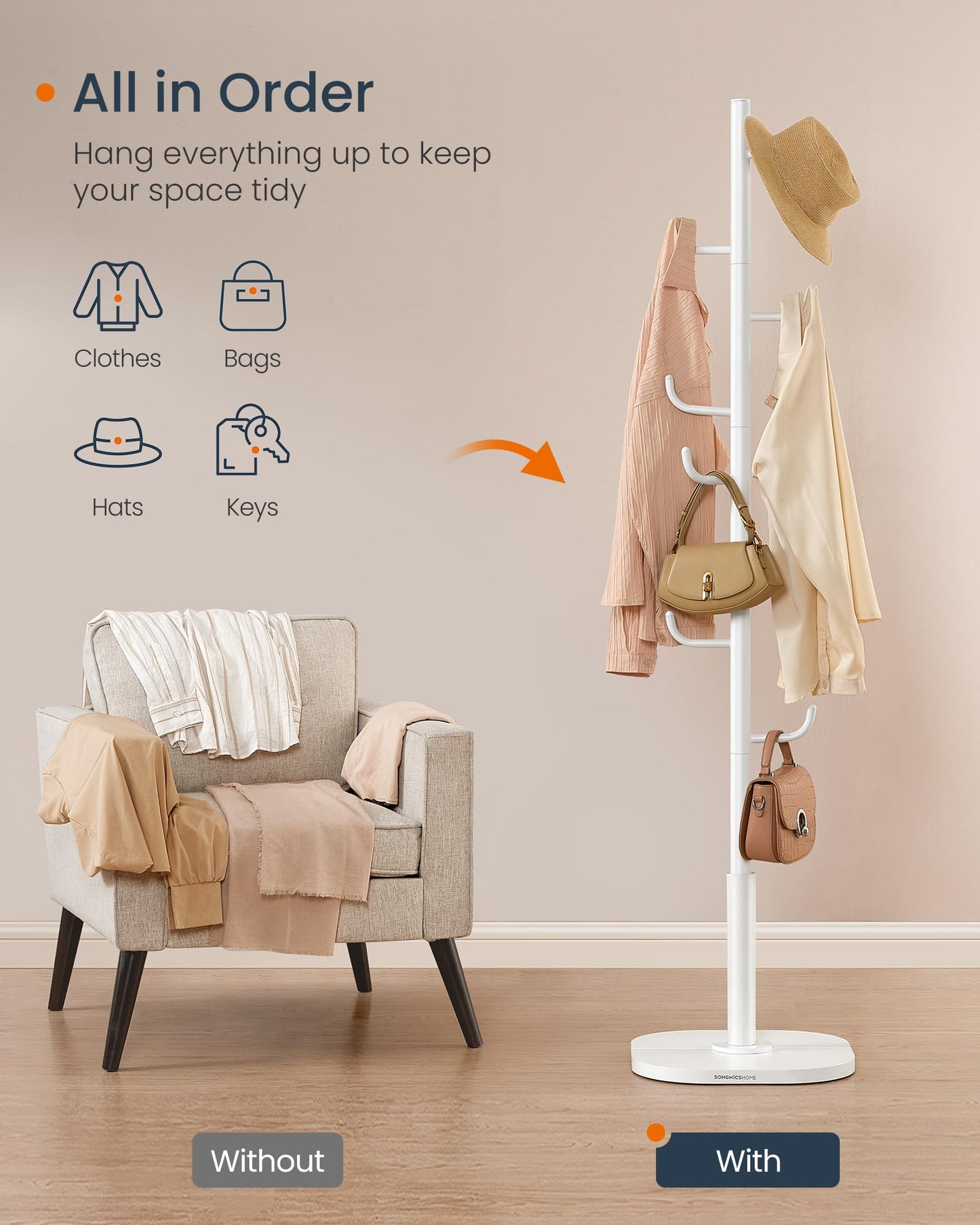 SONGMICS Coat Rack, Cactus-Shaped, 8 Sturdy Hooks, 69 Inches Tall