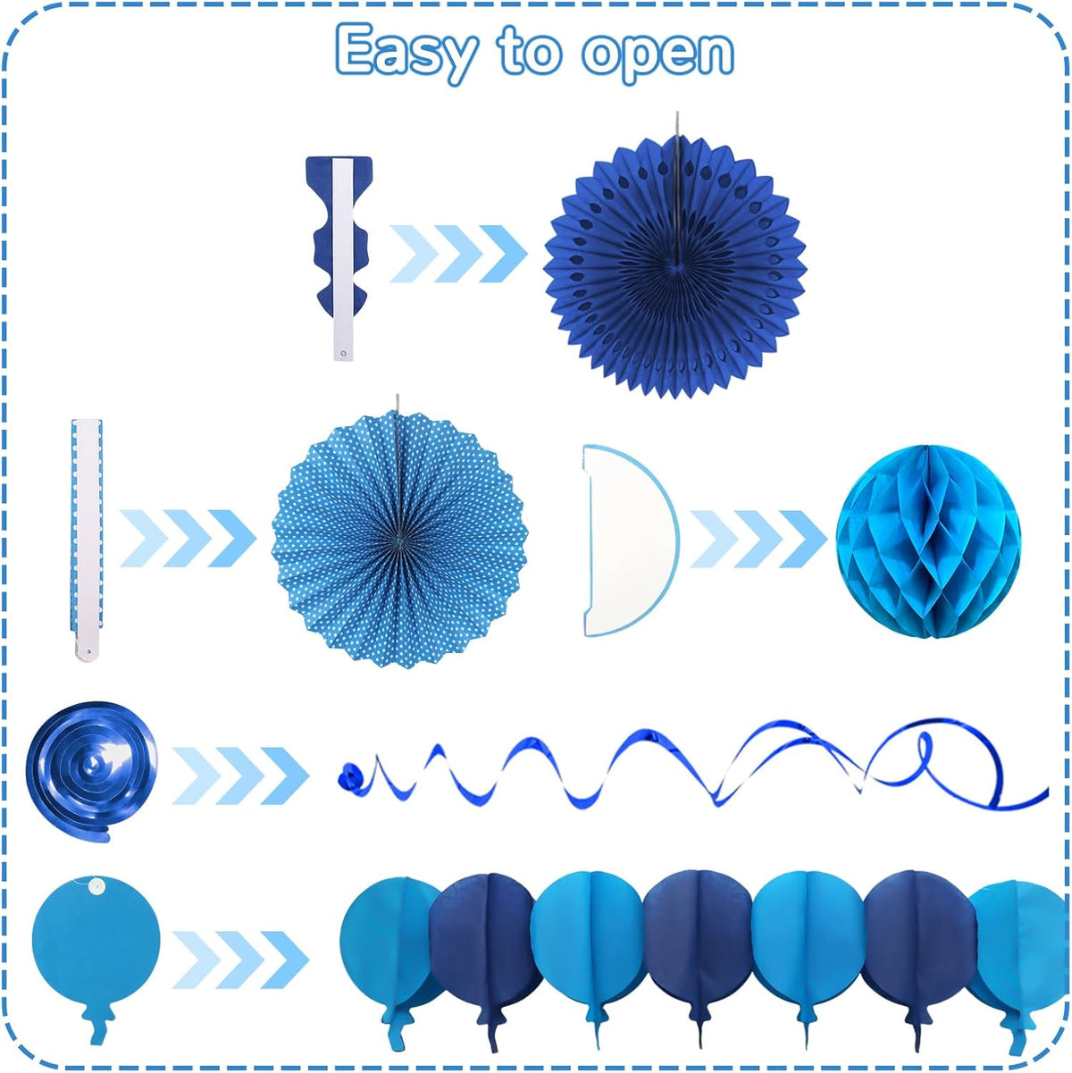 Blue Party Decorations, Easy Assembly Paper Fan Honeycomb Ball Garland Hanging Swirl Navy Blue