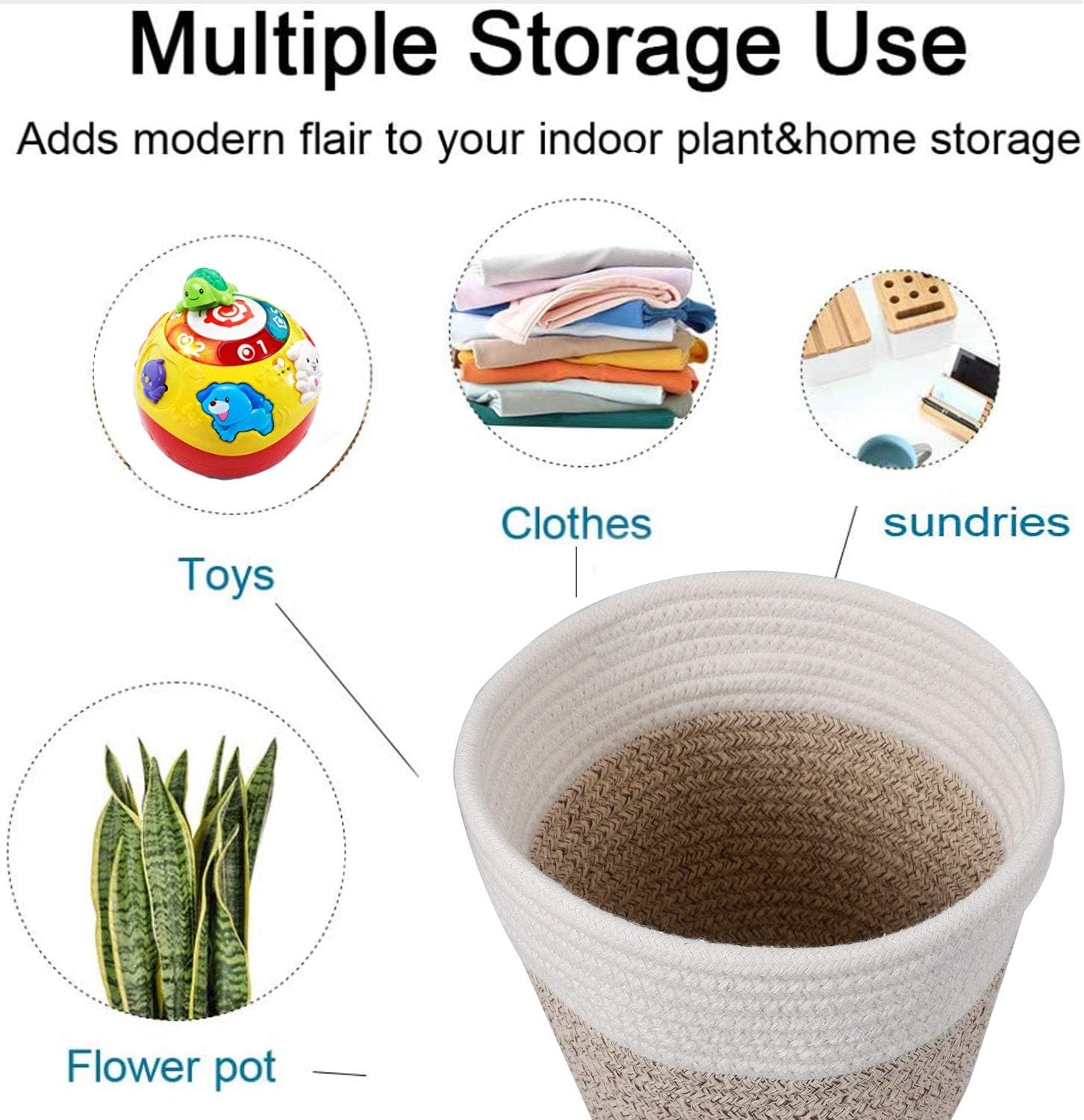 Woven Cotton Rope Plant Basket for 8" Flower Pot Small Basket for Plants Storage Organizer H7.5 x