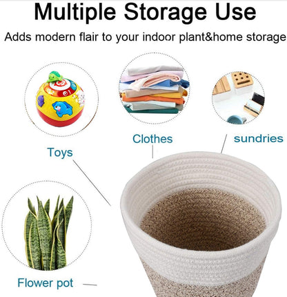 Cotton Rope Plant Basket Modern Woven Basket for 6" Flower Pot Floor Indoor Planters,Rustic Home