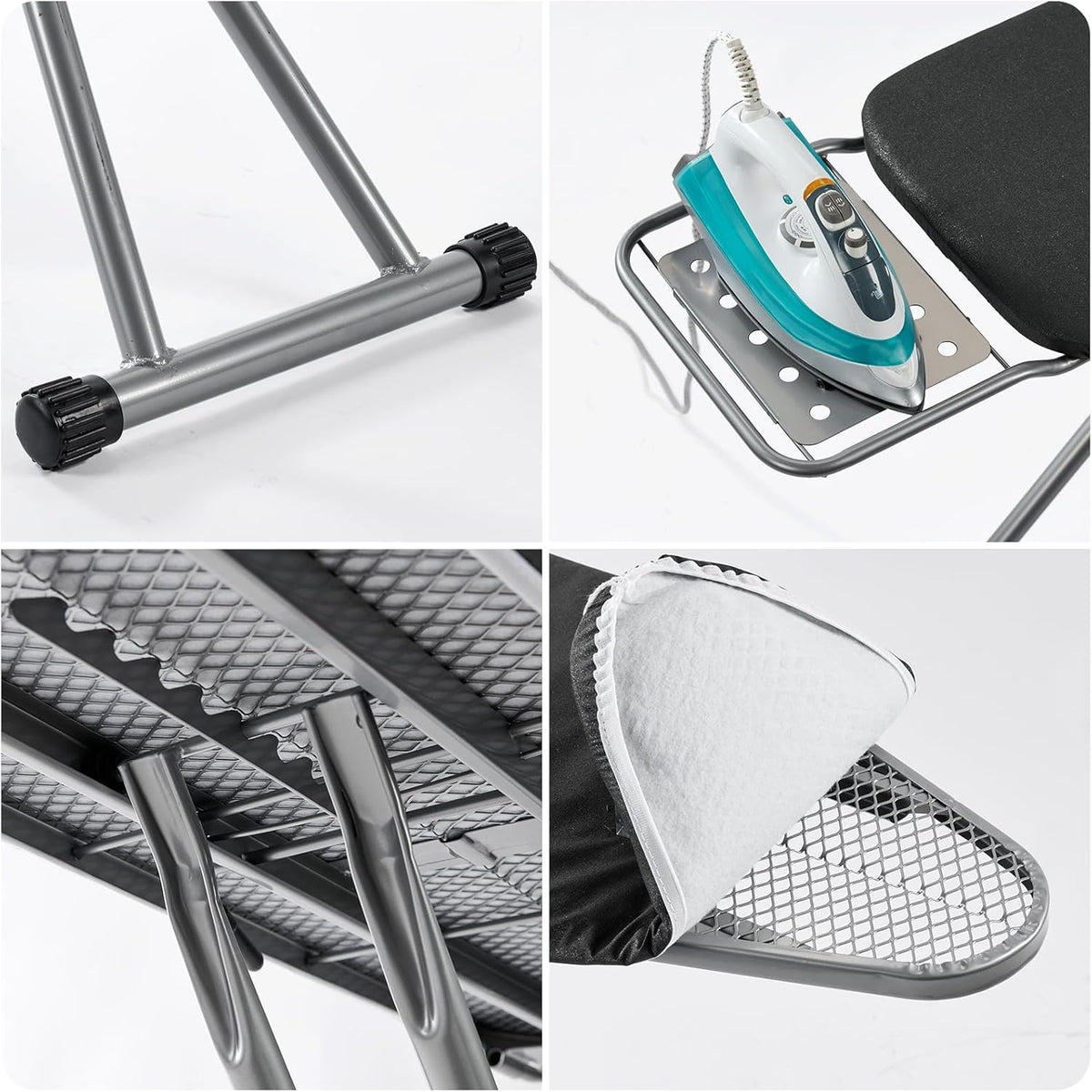 Ironing Board, Heat Resistant Cover Iron Board with Steam Rest, Non-Slip Foldable Ironing Stand.