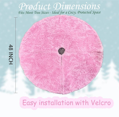 AOGU 36 Inch Faux Fur Christmas Tree Skirt Pink Plush Skirt for Merry Christmas Party Christmas