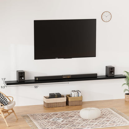 Heimlove 55 Inch Long Floating Shelves for Wall,9.3" Deep Black Floating Shelf Set of 2,Large