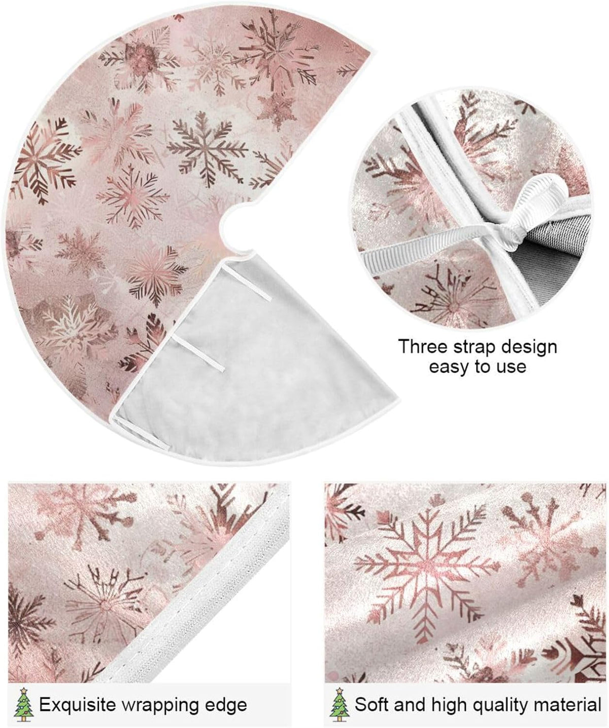 Christmas Tree Skirt, 36 Inch Seamless Pattern Rose Gold Snowflakes Xmas Tree Skirt for Christmas