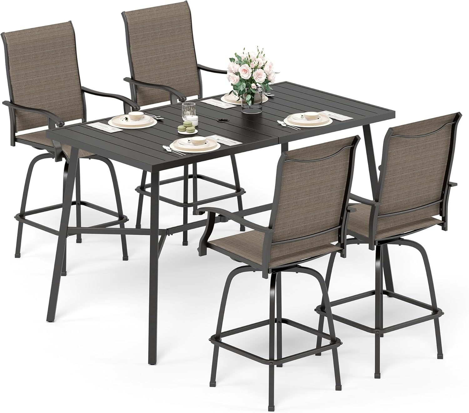 Sophia & William Outdoor Bar Set, Patio Bar Table and Chairs Set, Bar Height Patio Set - 4 x Swivel