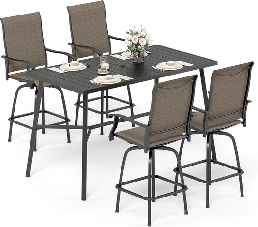 Sophia & William Outdoor Bar Set, Patio Bar Table and Chairs Set, Bar Height Patio Set - 4 x Swivel