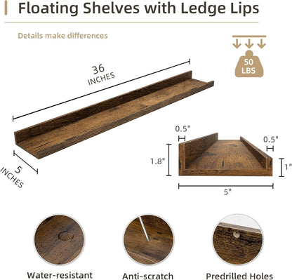 Picture Ledge Shelf, Wood Floating Shelves Set of 2, 36 inch Picture Ledge Shelves, Photo Ledge