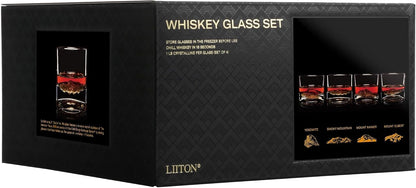 American Peaks Heavy Crystal Whiskey Glasses Gift Set of 4, Thick Freezable Bourbon Glass 1lb Each