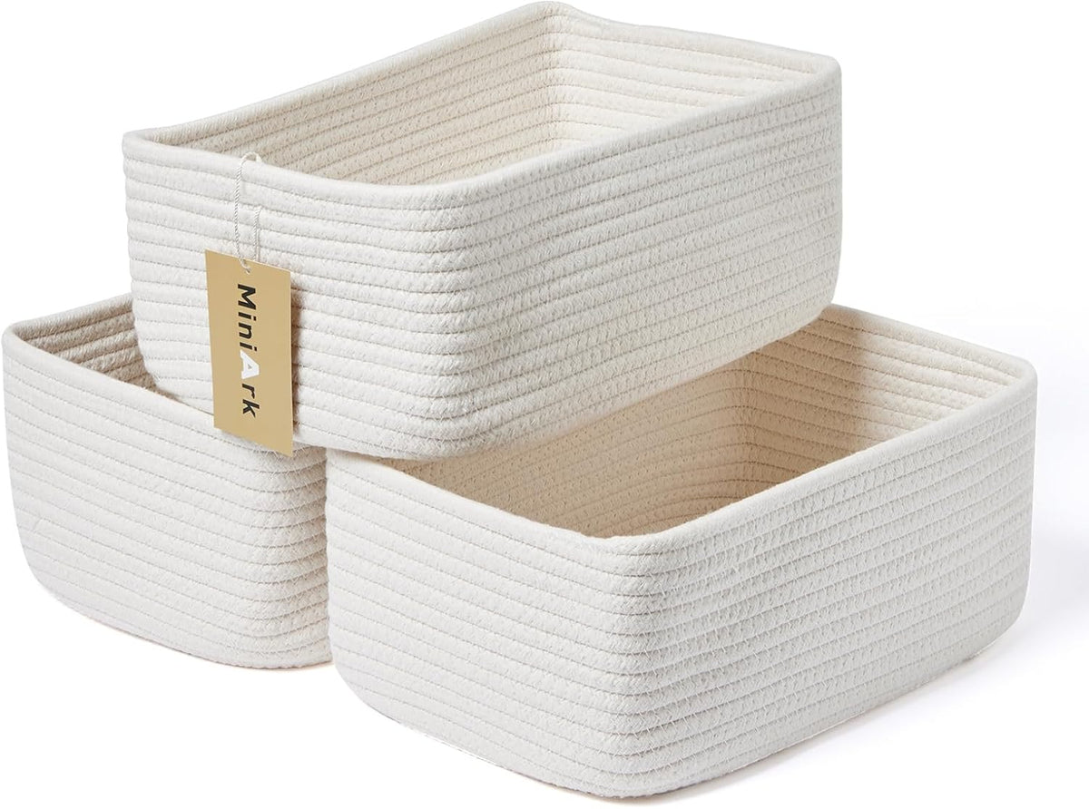 Small Storage Baskets for Organizing | Closet Organizer Bins | Shelf Toy Basket | Woven Rope
