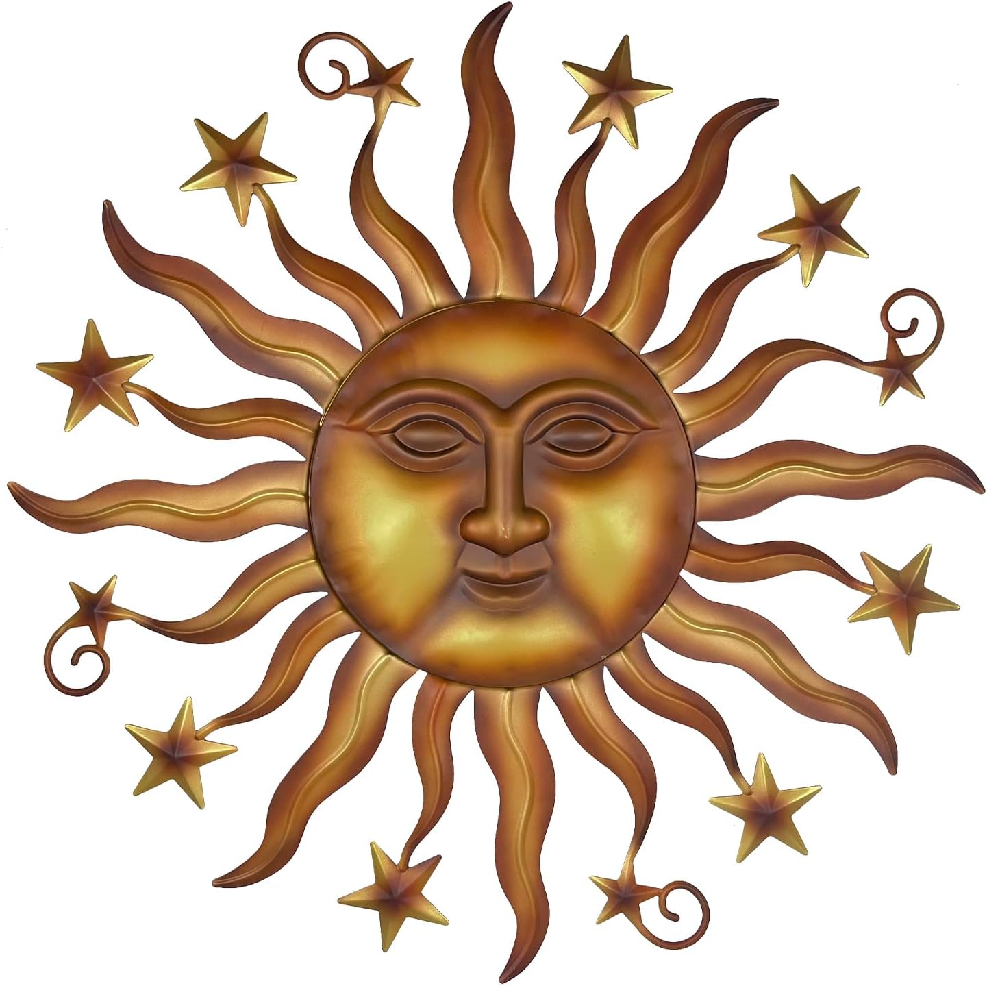 LIFFY 24" Sun Metal Wall Art Outdoor Decor - 3D Sun Face Metal Wall Sculpture - Hanging Decoration