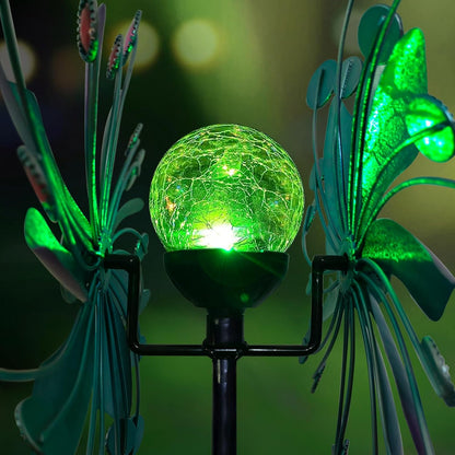 Solar Wind Spinner, 60.63 Inch Outdoor Metal Stake Yard Spinners, Solar Powered Multi-Color LED