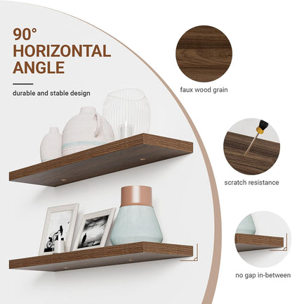 Heimlove Floating Shelves for Wall 36 Inches Long,9.3" Deep Walnut Floating Shelf Set of 2,Wall