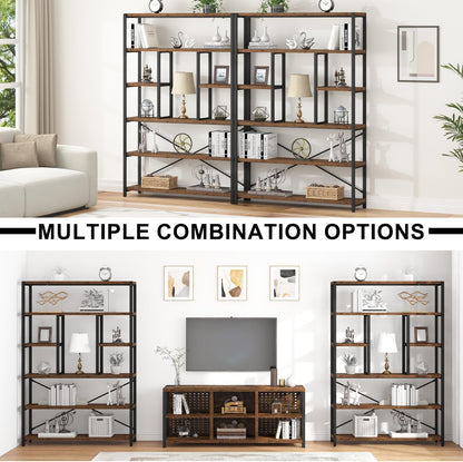 LVB Rustic Bookcases and Book Shelves, Metal Wood 6 Tier Bookshelf and Book Rack Storage