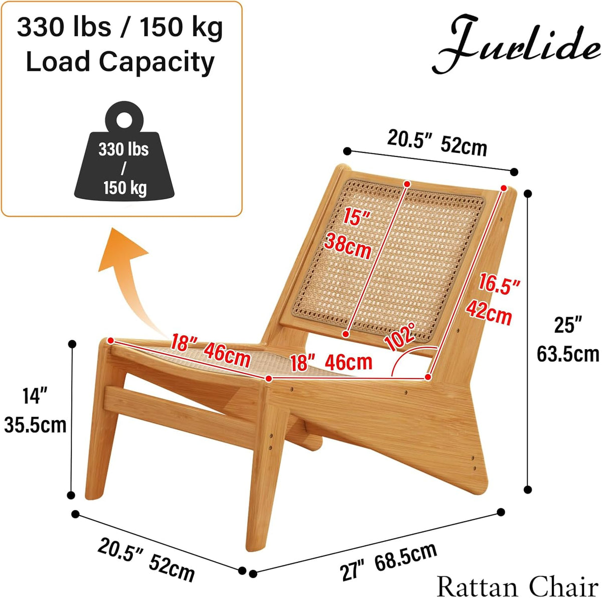 Rattan Accent Chair for Living Room, Mid Century Side Chair, Comfy Bamboo Chairs for Bedroom