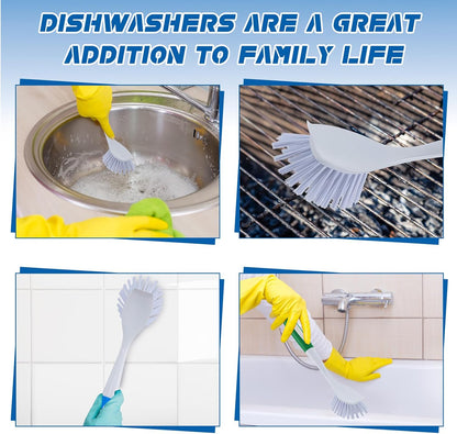 Hsei 6 Pcs Blue and Green Kitchen Scrub Dish Brush Bulk with 11 Inch Anti Slip Handle Cleaning Dish