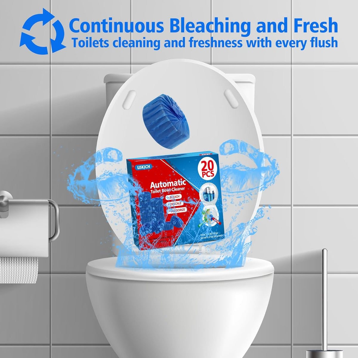 USKICH Toilet Bowl Cleaner Tablets 20 PACK, Bathroom Automatic Toilet Tank Blue Cleaners with