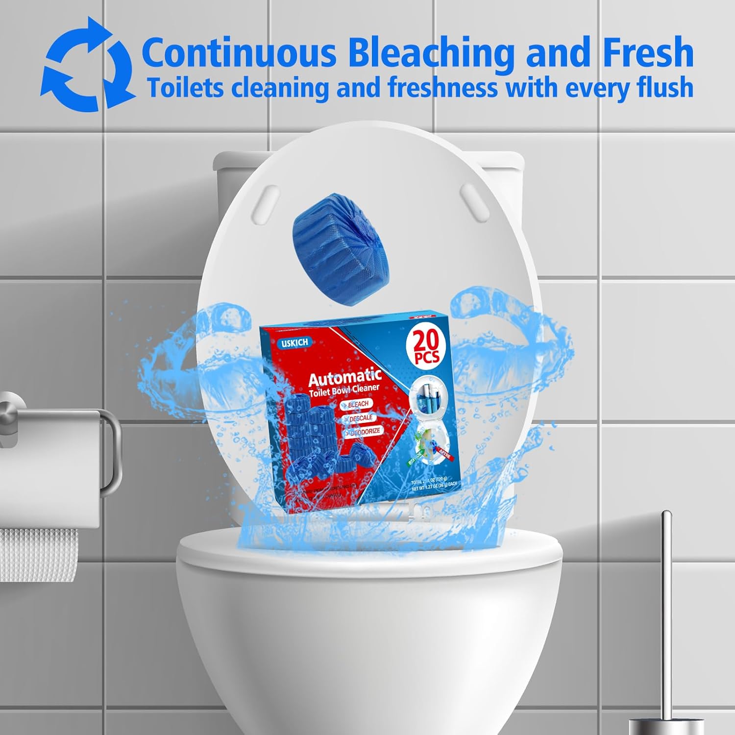 USKICH Toilet Bowl Cleaner Tablets 20 PACK, Bathroom Automatic Toilet Tank Blue Cleaners with