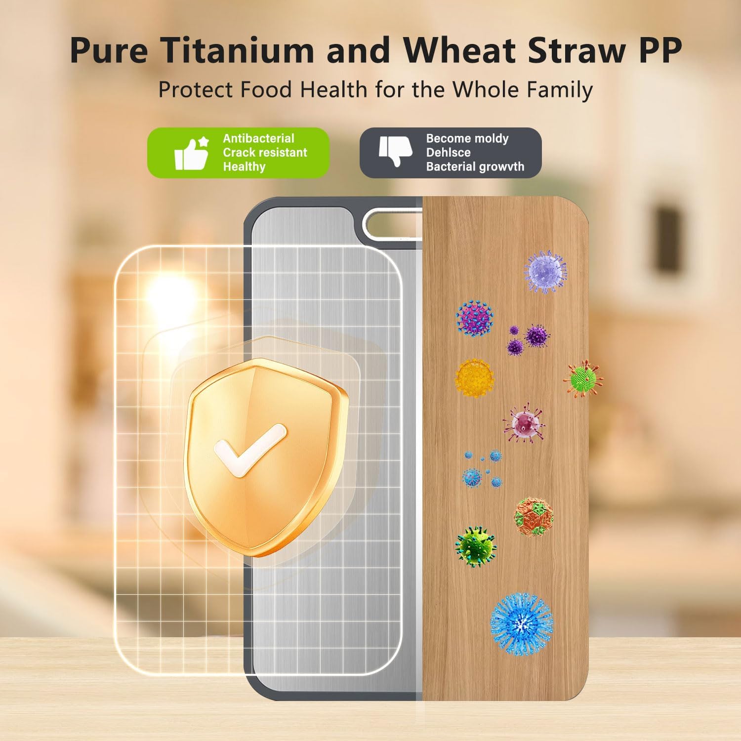 FIRE HIVE Pure Titanium & Platycodon Cutting Board - Double-Sided Large Kitchen Board, 16x11 Inch