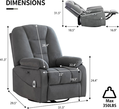 Power Swivel Rocker Recliner Chair for Adults,Rocking Recliners Chairs with Massage and Heat for