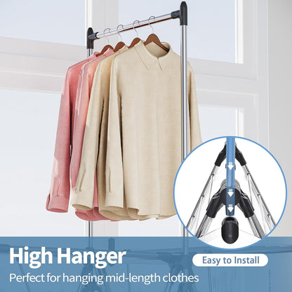 APEXCHASER Clothes Drying Rack with High Hanger, Foldable 3-Level Drying Racks with Shoe Rack
