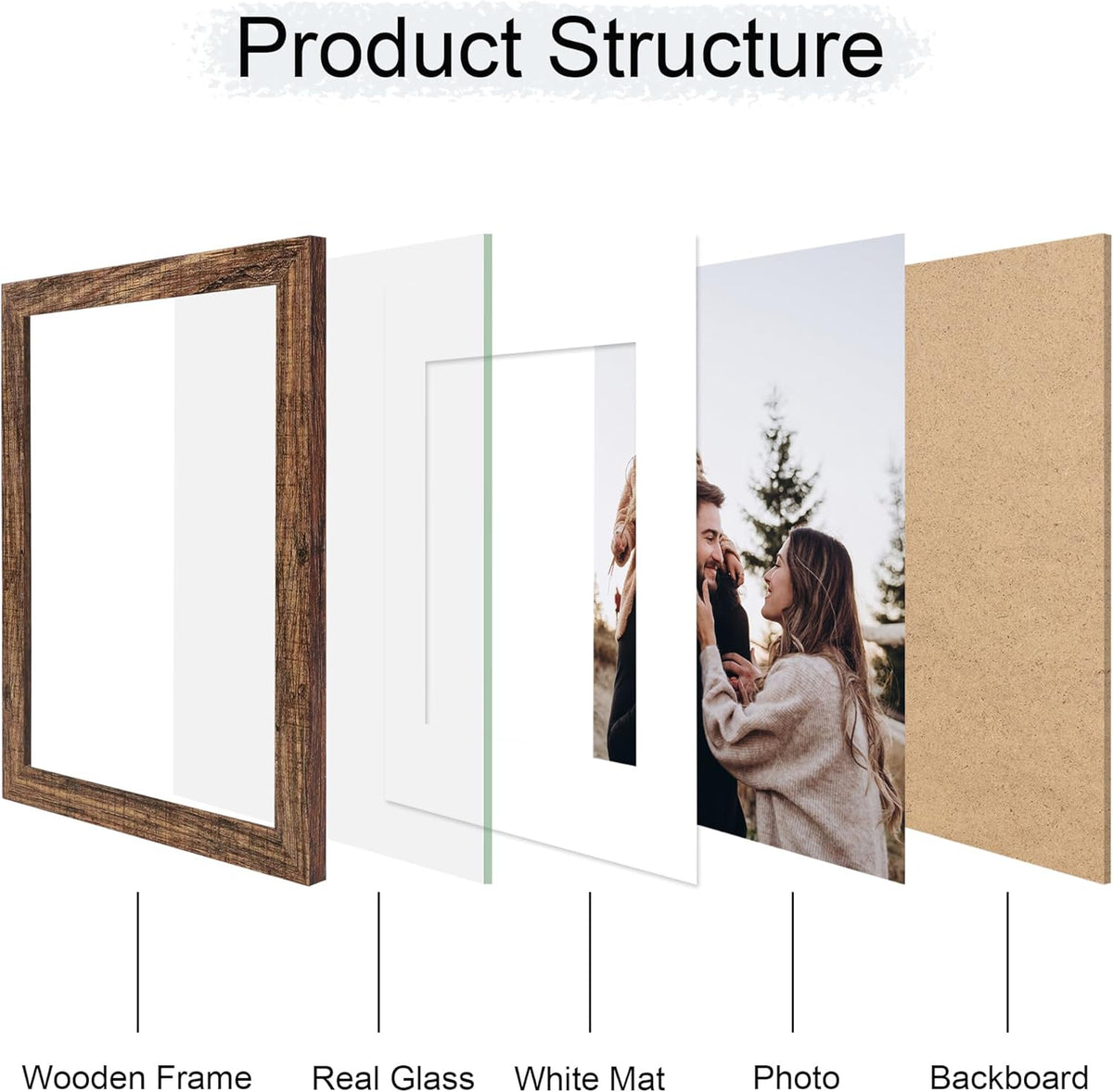 11x14 Picture Frame Set of 4, 11 x 14 Wood Photo Frames with Mat for 8x10, Natural Wooden Frame