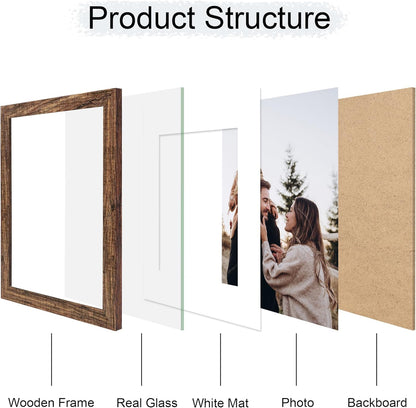 11x14 Picture Frame Set of 4, 11 x 14 Wood Photo Frames with Mat for 8x10, Natural Wooden Frame