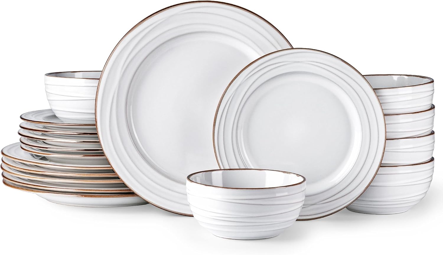 GBHOME Ceramic Dinnerware Sets,18 pcs Embossed Elegant Stoneware Plates and Bowls Sets