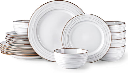 GBHOME Ceramic Dinnerware Sets,18 pcs Embossed Elegant Stoneware Plates and Bowls Sets