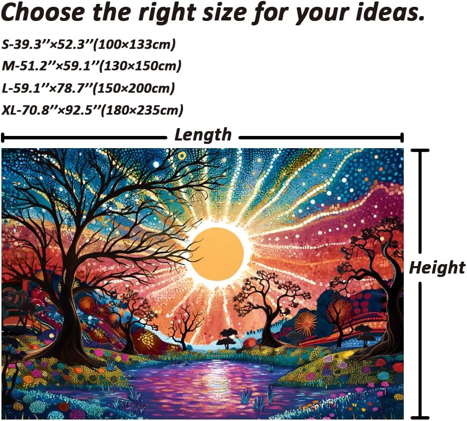 Serborlur Tree of Life Tapestry Trippy Sun Forest Tapestries Colorful Starry Sky Tapestries Hippie