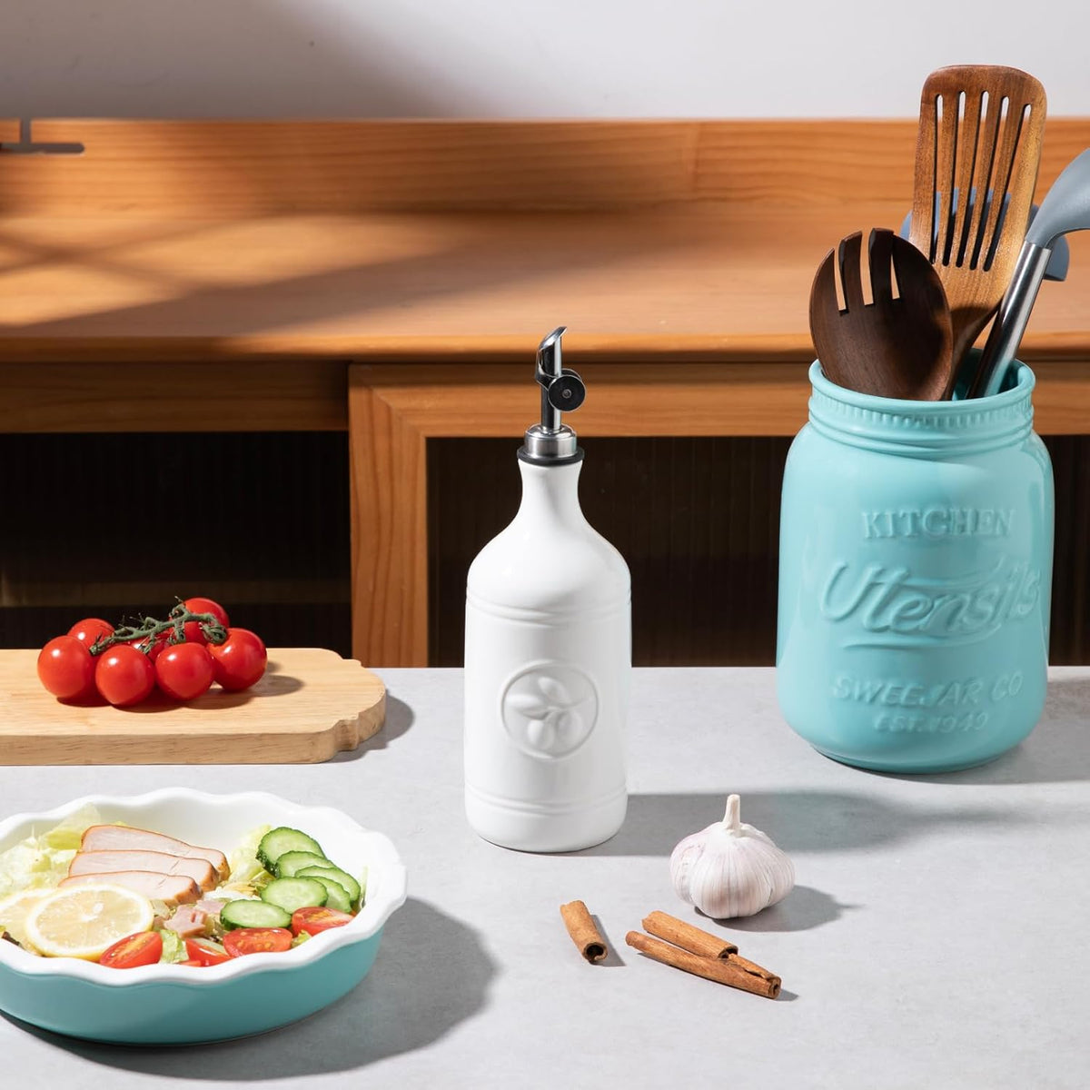 Sweejar 16 Oz Ceramic Olive Oil Dispenser Bottle, Oil Dispenser for Kitchen with Gravity Spout