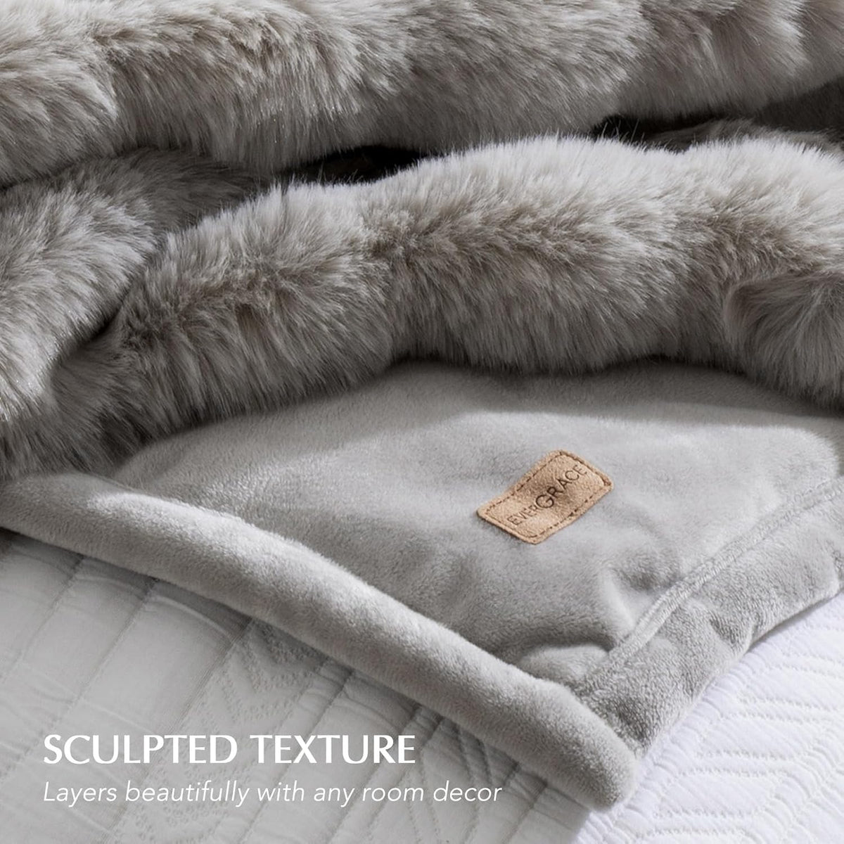 EVERGRACE Ultra Soft Luxury Fluffy Ridgeline Faux Rabbit Fur Throw Blanket, Thick Warm Bubble Throw