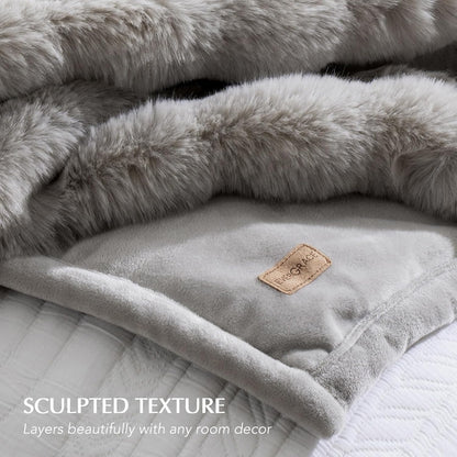 EVERGRACE Ultra Soft Luxury Fluffy Ridgeline Faux Rabbit Fur Throw Blanket, Thick Warm Bubble Throw